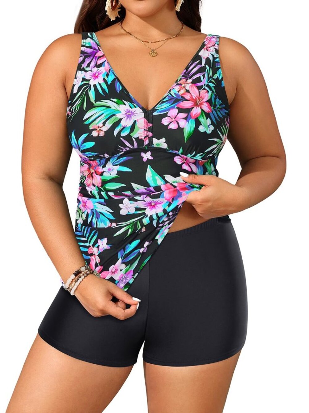 Womens Plus Size Swimsuits with Shorts Tummy Control Tankini Two Piece 22W